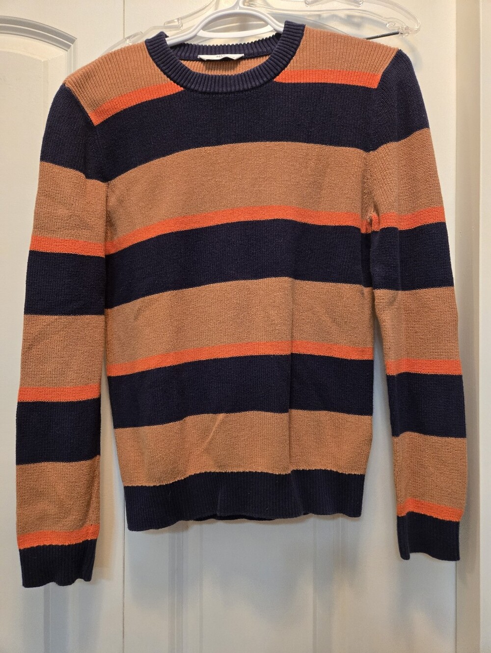 M& S Kid's Navy, Tan & Orange Striped Crewneck Sweater